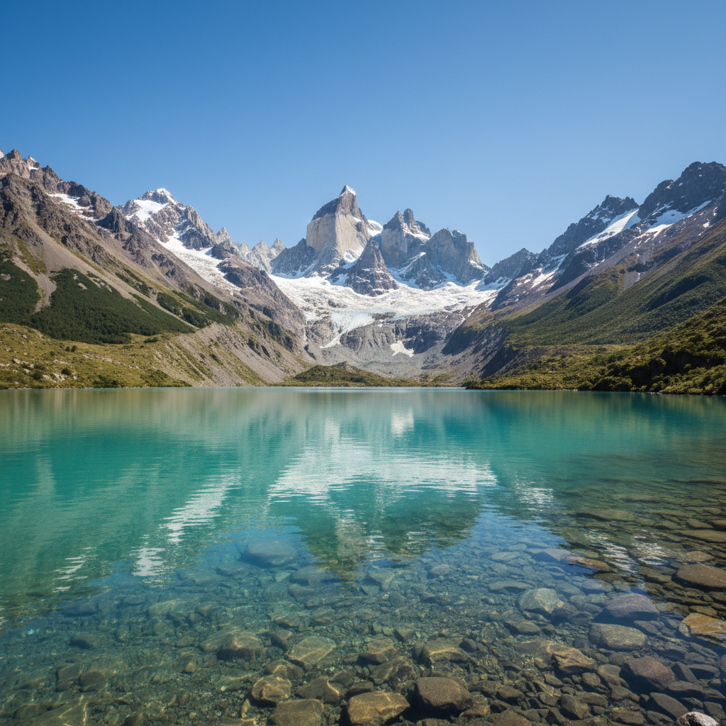 Paisaje de los Andes chilenos con montañas y agua cristalina
