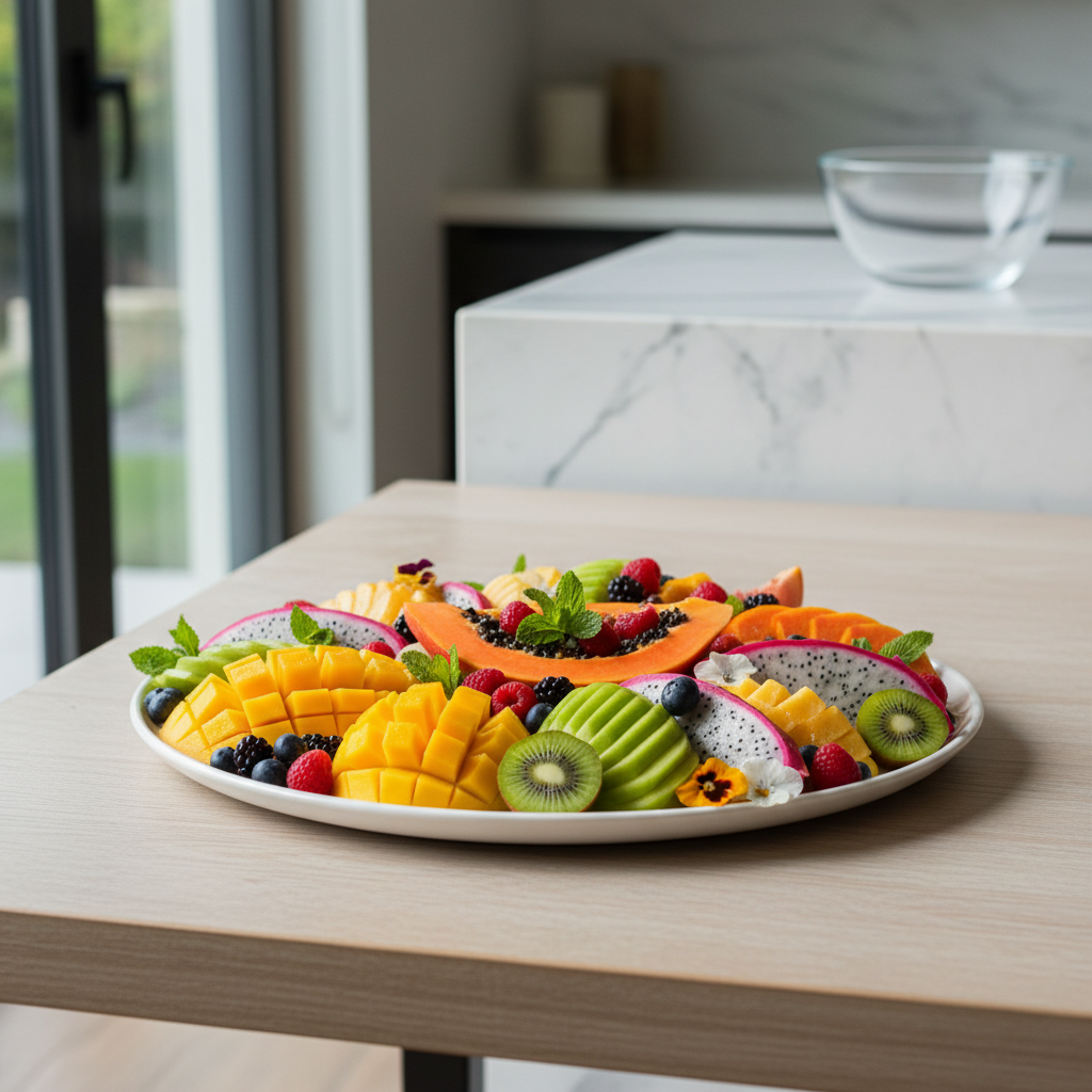 Frutas de temporada cortadas artísticamente